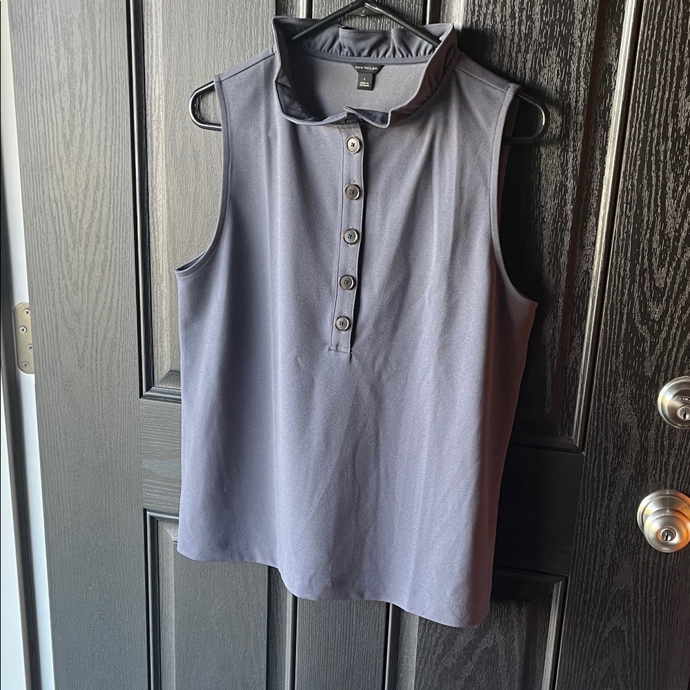 Ann Taylor Sleeveless ruffle Neck Tank in Slate